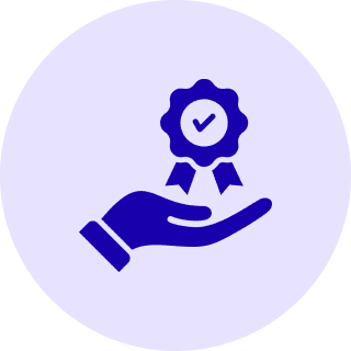 Hand holding badge with checkmark symbol.