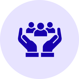 Hands holding group of people icon.