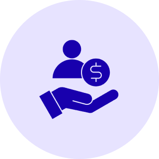 Hand holding dollar sign and person icon.